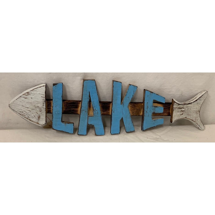 sign - fish skeleton - lake