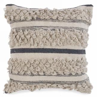 Natural looped cushion with grey stripe
