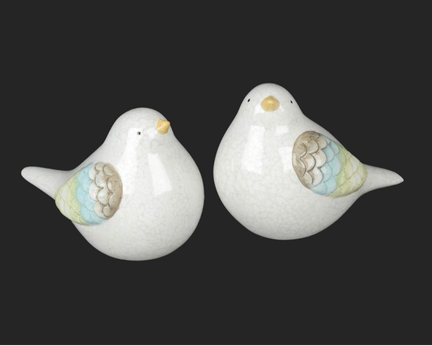4" White ceramic Bird w/Pastel Wings