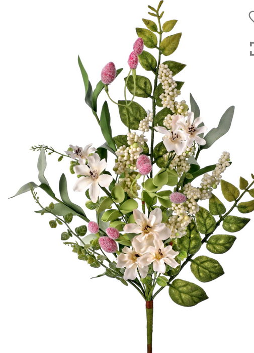 20″ JASMINE/MIXED GREENS BUSH – WHITE/GREEN/RED