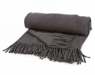 Dark grey throw with fringe