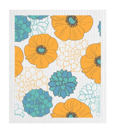 Yellow Blue Flower Swedish Cloth