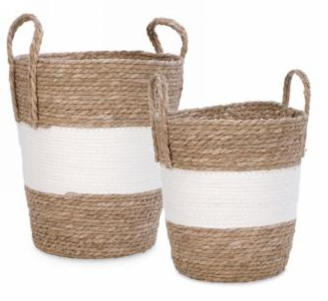 Basket in white band & natural