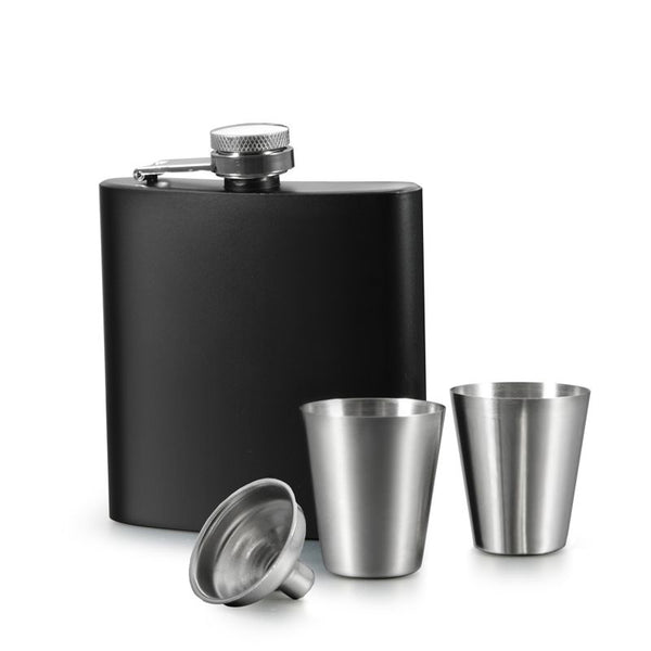 Opera Flask 4Pc Set Black & Silver