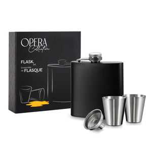 Opera Flask 4Pc Set Black & Silver