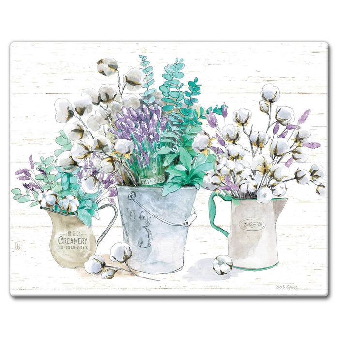 Glass Cutting Board - Cotton Flowers