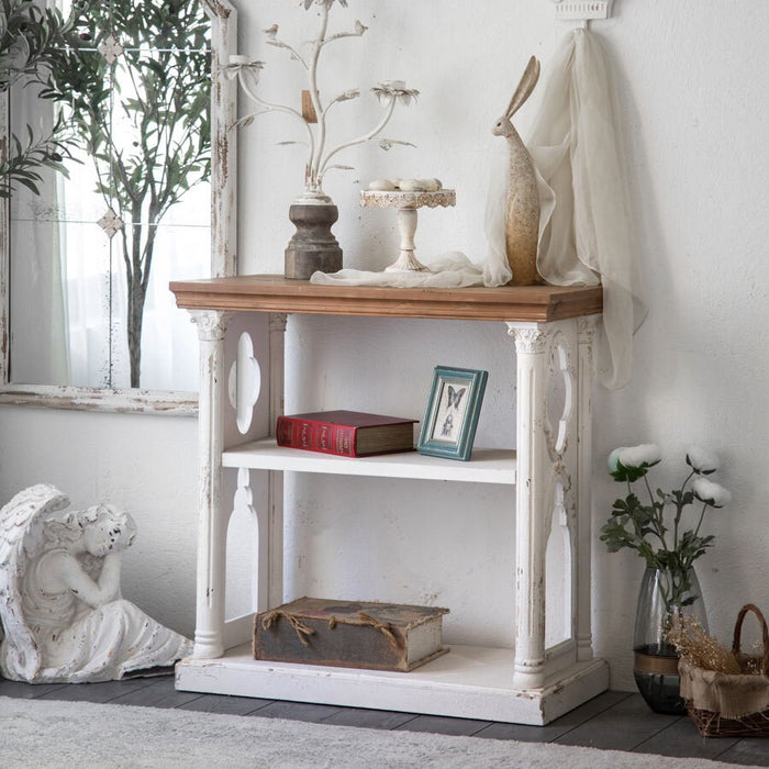 Distressed White & Wood Bookcase