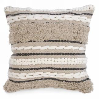 Beige tufted cushion with black stripes