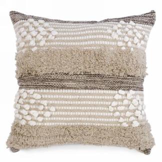 Beige tufted cushion with white loops