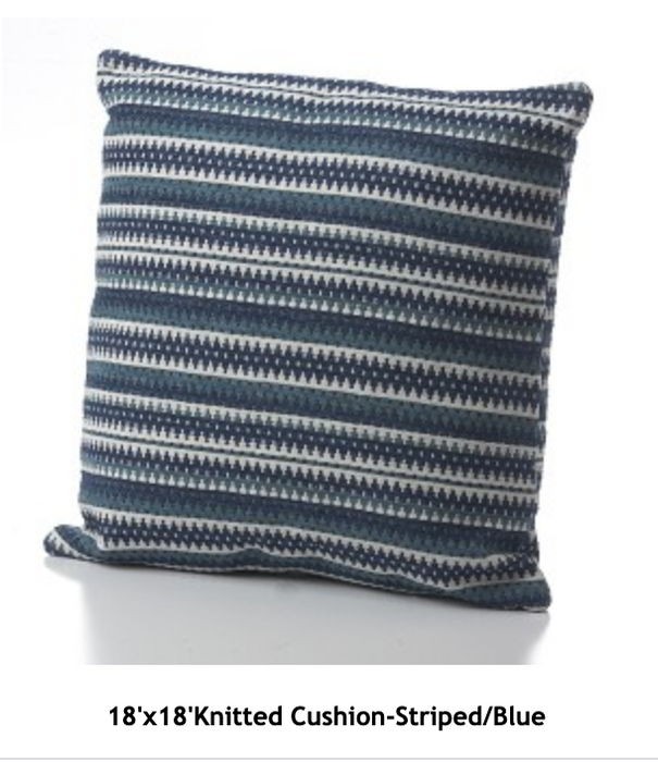 Knitted Cushion-Striped Blue