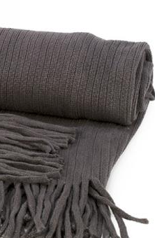 Dark grey throw with fringe