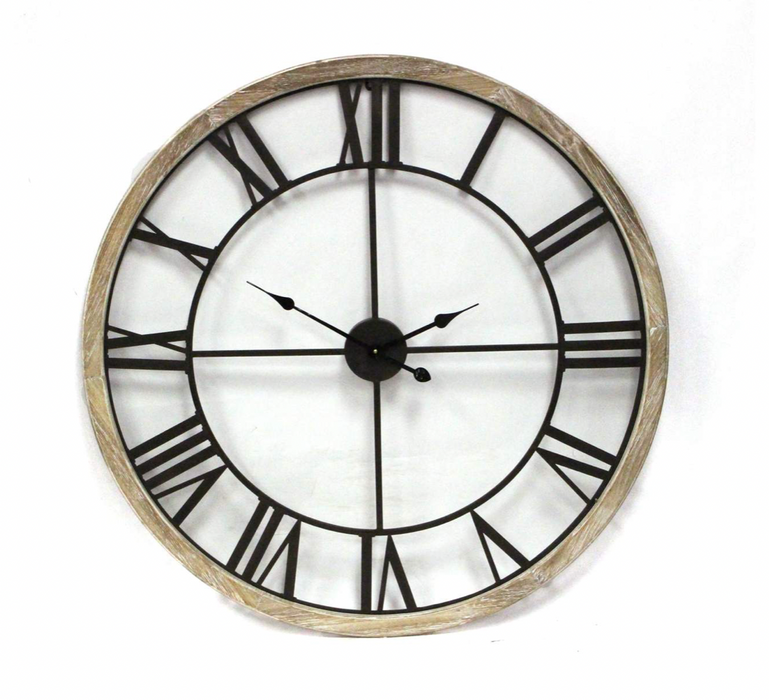 White washed wood Clock W/Metal Insert