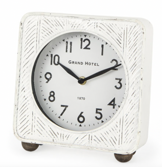 Karl rustic white iron square table clock