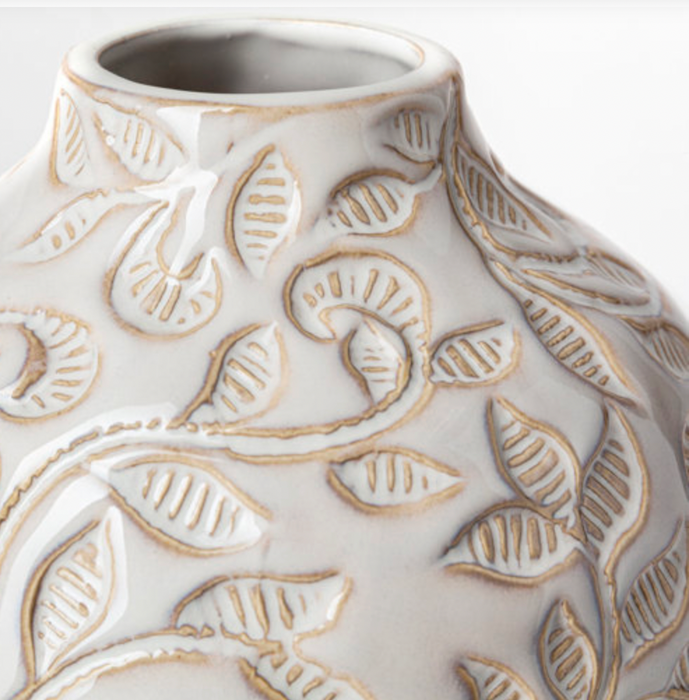 Jadiza I Small White Glaze  Patterned  Vase
