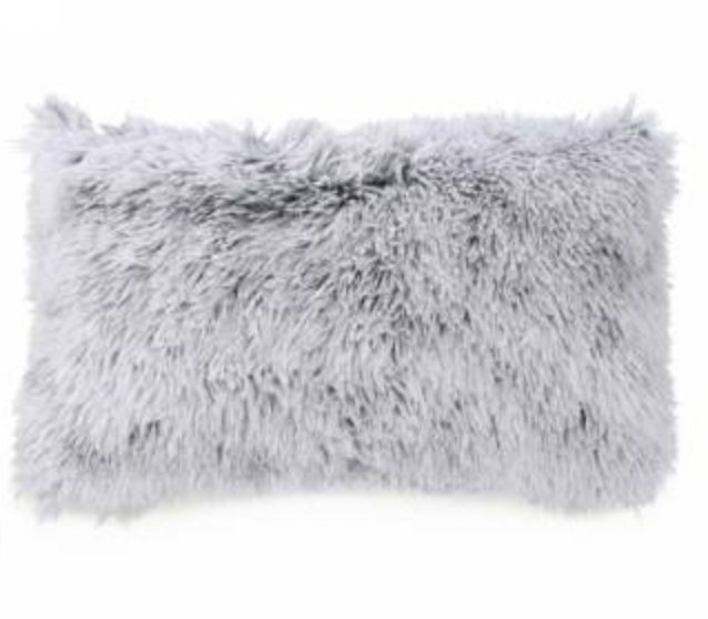 Black & white faux fur rect cushion