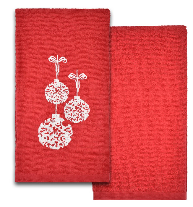 Hand Towel Set of 2 - Ornaments Red