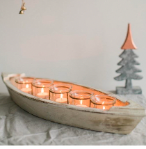 Wood And Glass Boat Tea Light