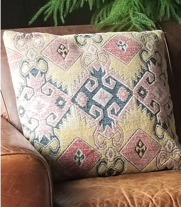 Woven Cushion, 24x24in, Red Yellow
