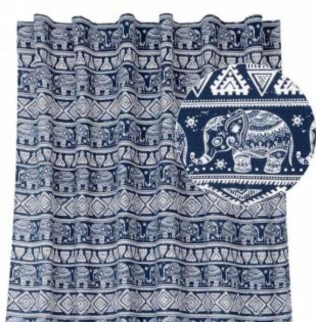 Blue & white elephant motif curtain