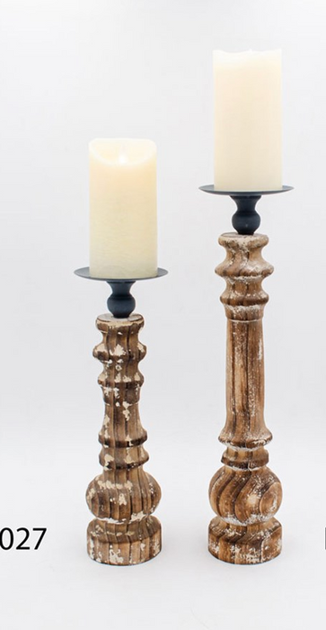 Distressed Wood & Metal Candlestick