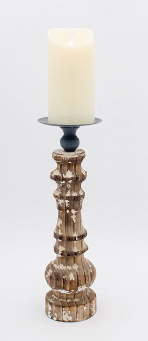 Distressed Wood & Metal Candlestick