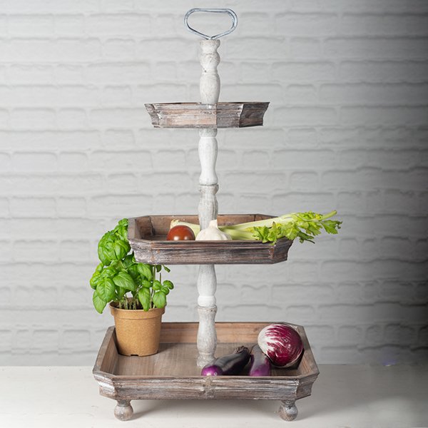 Country Wooden 3 Tier Tray