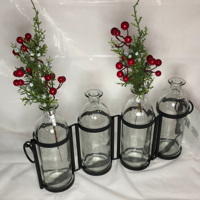 4 Bud Vase Glass &amp; Metal